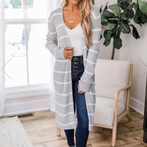 NWT Pink Lily Grey/White Striped Cardigan/Duster